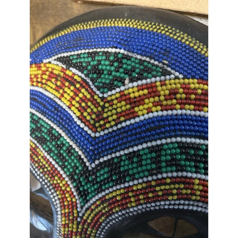 African Beaded Wall Mask Bamileke Style Cameroon Hand Carved Wood Tribal Art